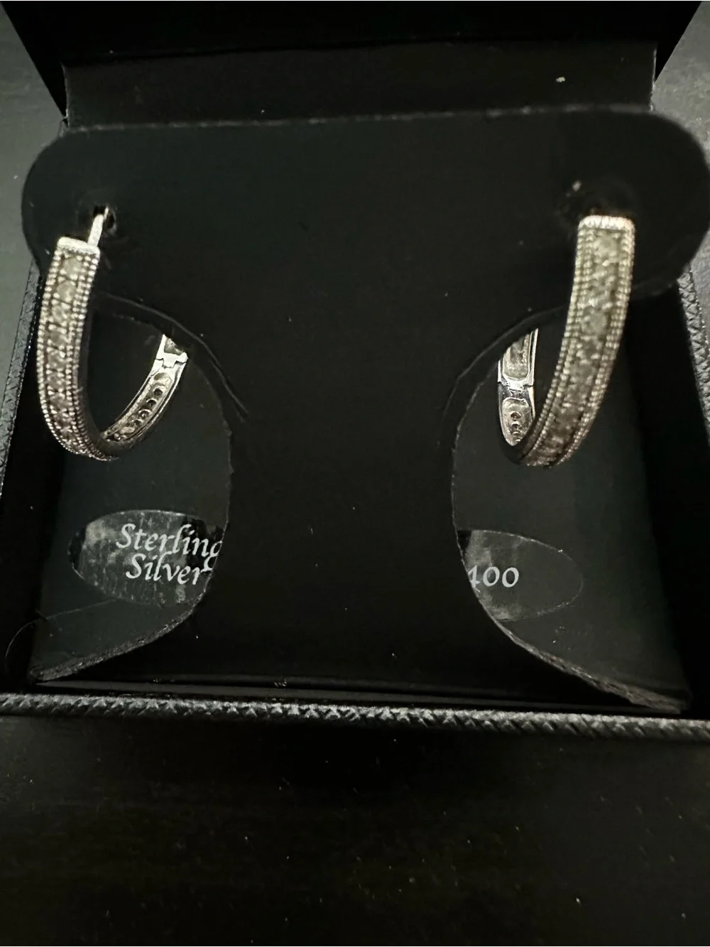 Sterling Silver Textured diamond accent hoop Earrings - Silver
